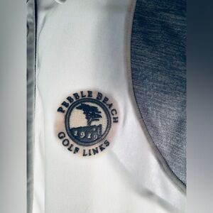 Pebble Beach Golf Links Sleeveless White Golf Polo with Gray Accents and Emblem